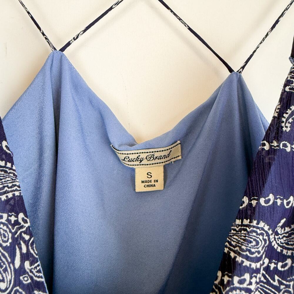 Lucky Brand Layla Scarf Print Midi Chiffon Dress Navy Blue - Size S - Picture 4 of 8